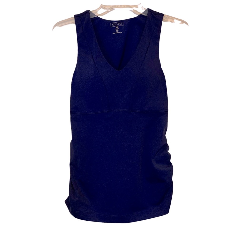 Athleta Navy Blue Empire V Neck Tank Top With Built In Bra